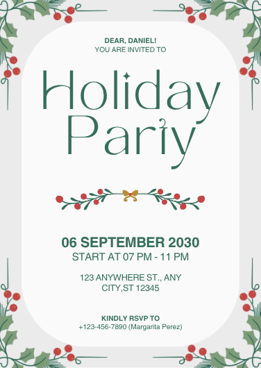 Green and Red Illustrated Holiday Party Invitation