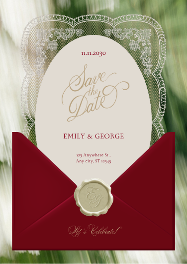 Cream and Burgundy Vintage Lace Wedding Announcement