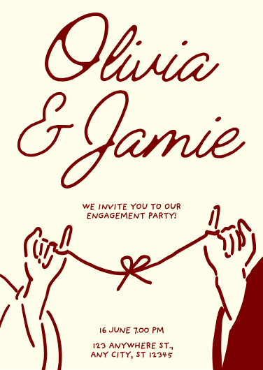 Red and White Illustrated Engagement Invitation
