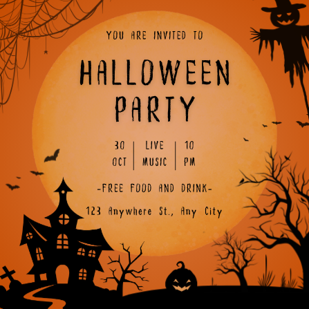 Spooky Orange and Black Halloween Party Invitation Template