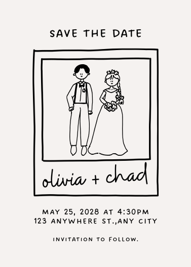 Black and White Minimalist Doodle Save the Date Invitation
