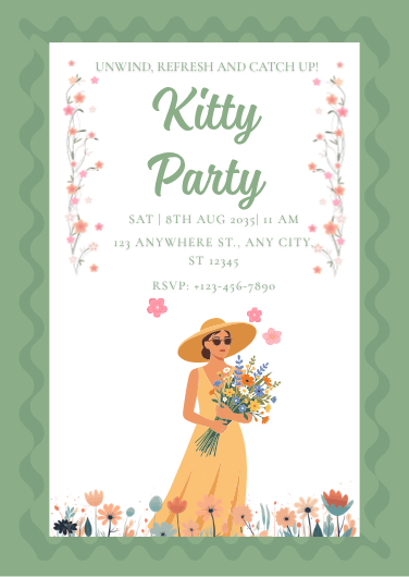 Pink, White, and Green Playful Kitty Party Invitation