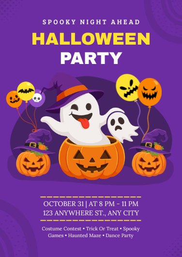 Purple Spooky Halloween Party Invitation Template