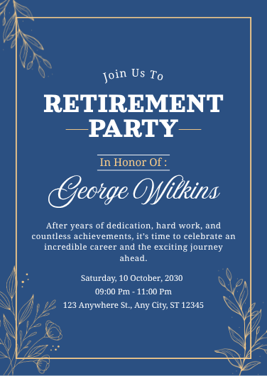 Customize This Blue and Navy Retirement Party Invitation