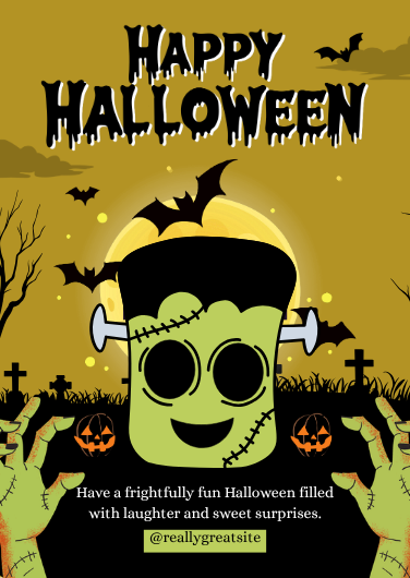 Green Frankenstein Happy Halloween Invitation Template