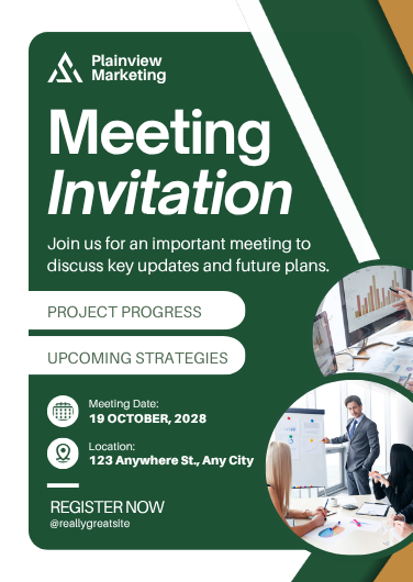 Green and White Modern Meeting Invitation Template
