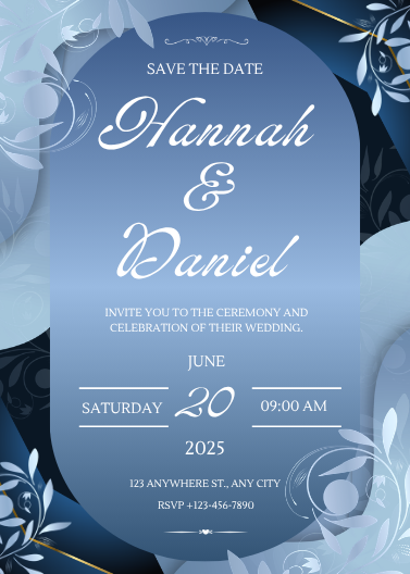 Elegant Blue and White Floral Wedding Invitation