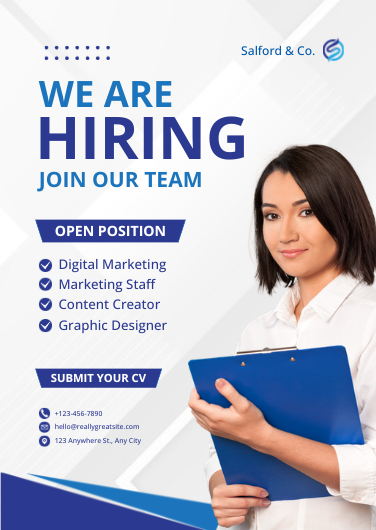 Professional Blue Bold We Are Hiring Poster Template