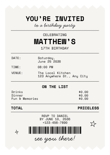Black and White Minimalist Birthday Invitation Template