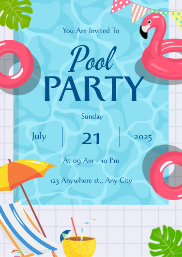 Blue and Pink Playful Pool Party Invitation Template