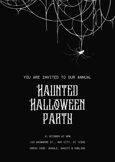 Edgy Black and White Haunted Halloween Party Invitation