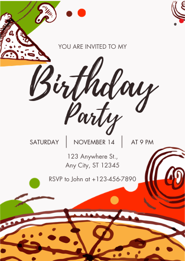 Modern Illustrative Pizza Birthday Invitation Template