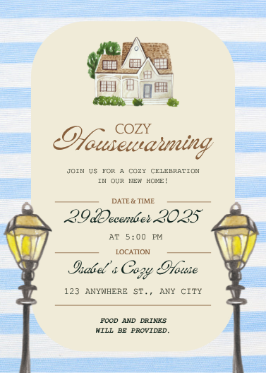 Blue and Cream Cozy Housewarming Invitation Template