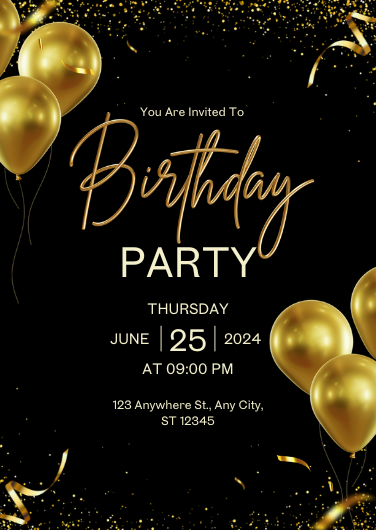 Modern Black and Gold Birthday Invitation Design