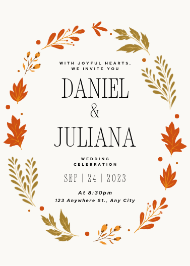 Orange Autumn Leaves Wedding Invitation