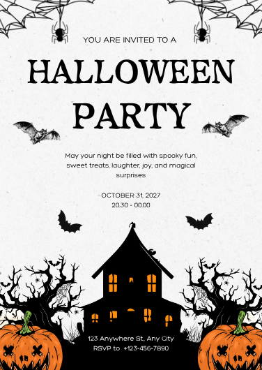 Orange and Black Spooky Halloween Party Invitation
