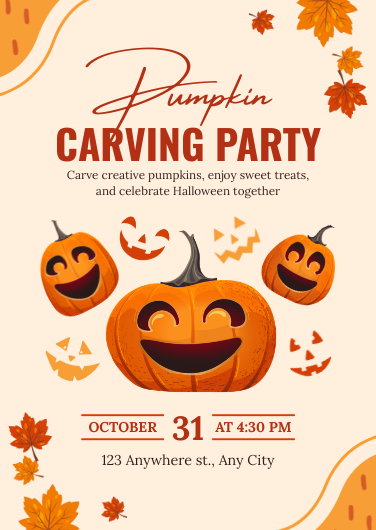 Orange and Cream Halloween Pumpkin Carving Party Invitation