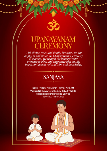 Red Traditional Upanayanam Ceremony Invitation