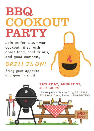 Red and Yellow Playful BBQ Cookout Party Invitation