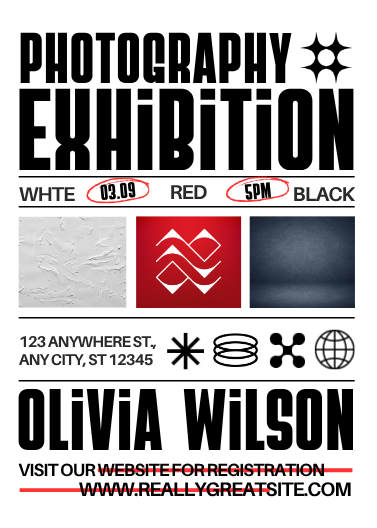 Black, Red, and White Photography Exhibition Invitation
