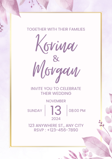 Elegant Purple Watercolor Floral Wedding Invitation
