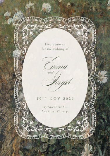 Green and White Vintage Wedding Invitation Template
