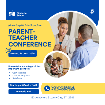 Blue and Yellow Parent Teacher Conference Invitation Template