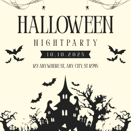 Black and Beige Vintage Halloween Night Party Invitation