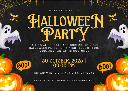 Black & Orange Halloween Party Invitation Template