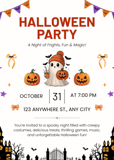 Spooky Orange and Black Halloween Party Invitation