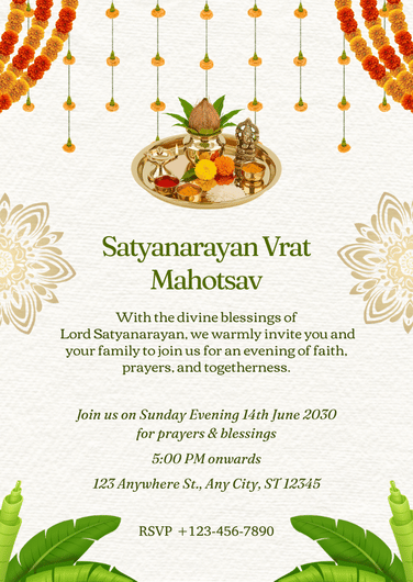 Traditional Satyanarayan Vrat Mahotsav Invitation Template