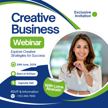 Blue and Green Modern Creative Business Webinar Invitation