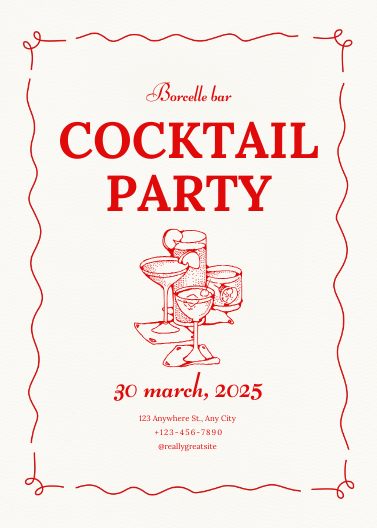 Red and Cream Retro Illustrative Cocktail Party Invitation