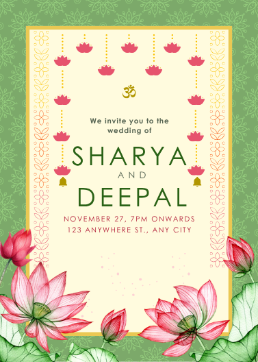 Green & Pink Floral Indian Wedding Invitation Template