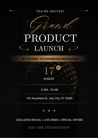 Black and Gold Modern Product Launch Invitation Template