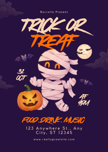 Purple & Orange Trick or Treat Invitation Template