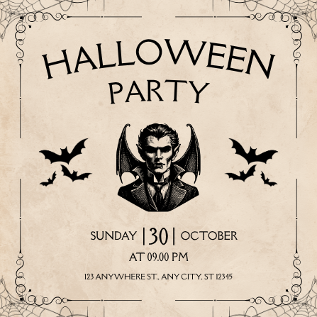 Black and Beige Vintage Halloween Party Invitation