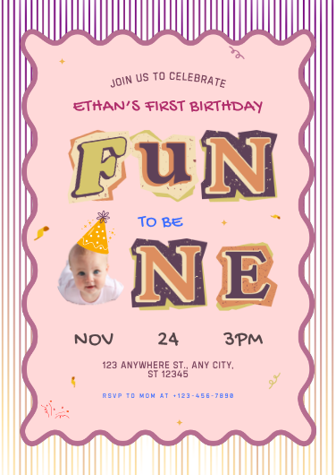 Playful Fun to Be One 1st Birthday Invitation Template