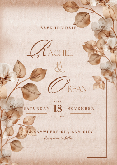 Brown and Beige Floral Wedding Invitation Design