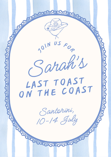 Blue and White Nautical Last Toast on the Coast Invitation