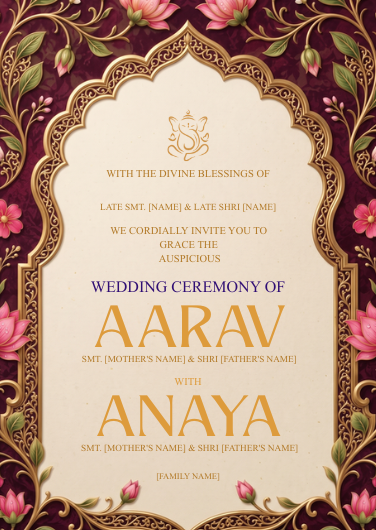 Traditional Pink and Gold Lotus Wedding Invitation