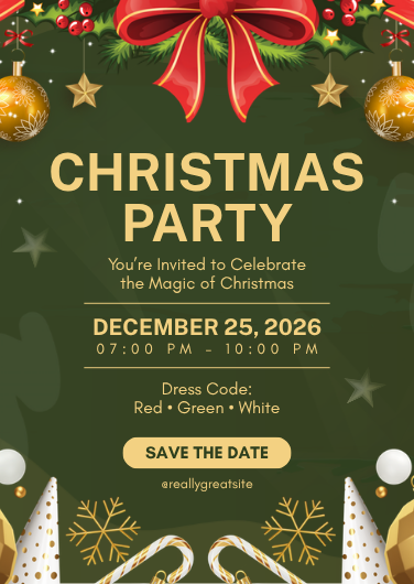 Green and Gold Festive Christmas Party Invitation
