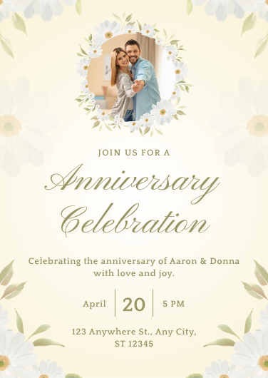 Yellow and Green Floral Watercolor Anniversary Invitation