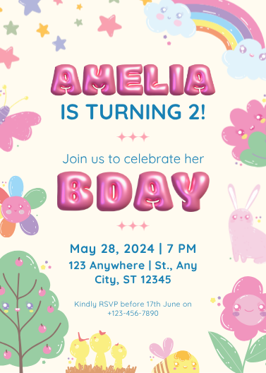 Cute Kids Birthday Invitation Template with Balloon Letters