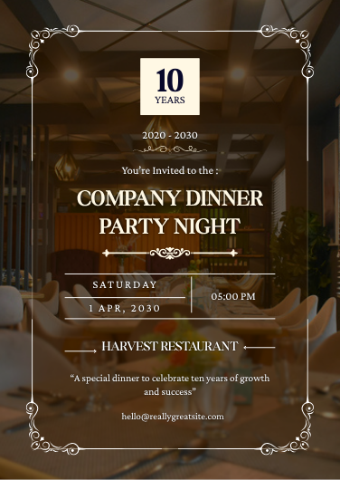 Brown and Gold Corporate Dinner Party Invitation Template