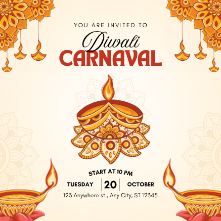 Orange and Gold Illustrated Diwali Carnaval Invitation
