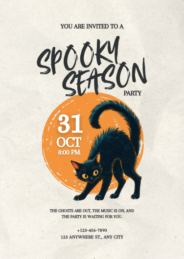 Orange and Black Retro Spooky Season Party Invitation