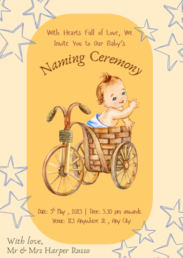Peach and Beige Illustrated Baby Naming Ceremony Invitation