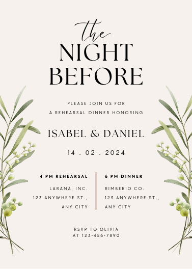 Beige Simple Floral Rehearsal Dinner Invitation
