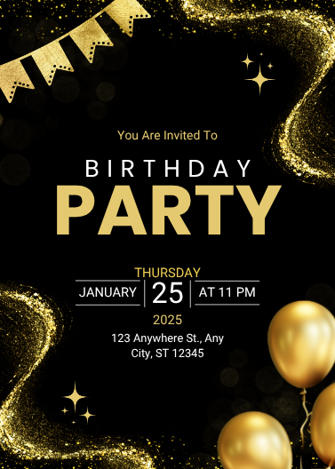 Elegant Black and Gold Birthday Party Invitation Design